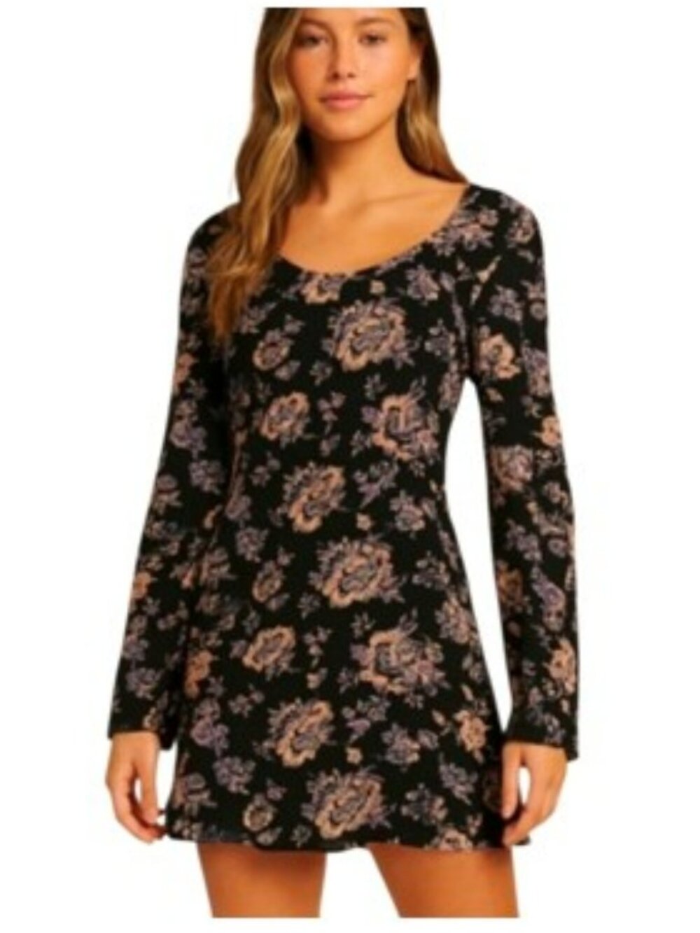 Billabong Women’s Floral Mini Dress Size Medium Navy Blue Boho Beachy Spring Y2K